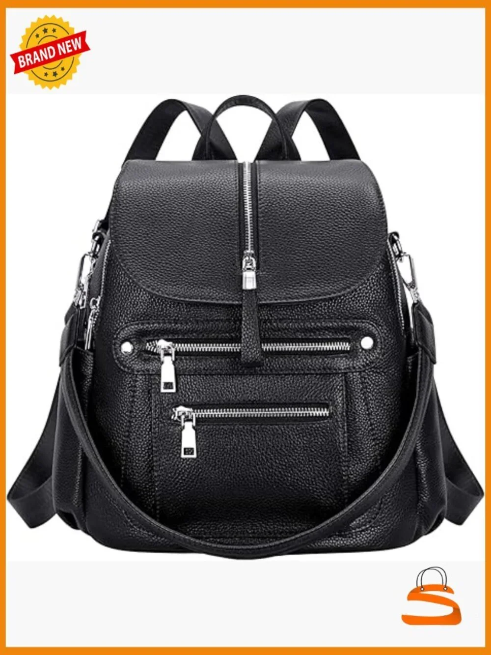 Leather Backpack Purse for Women Casual Handbag Multi Pockets Flap 13